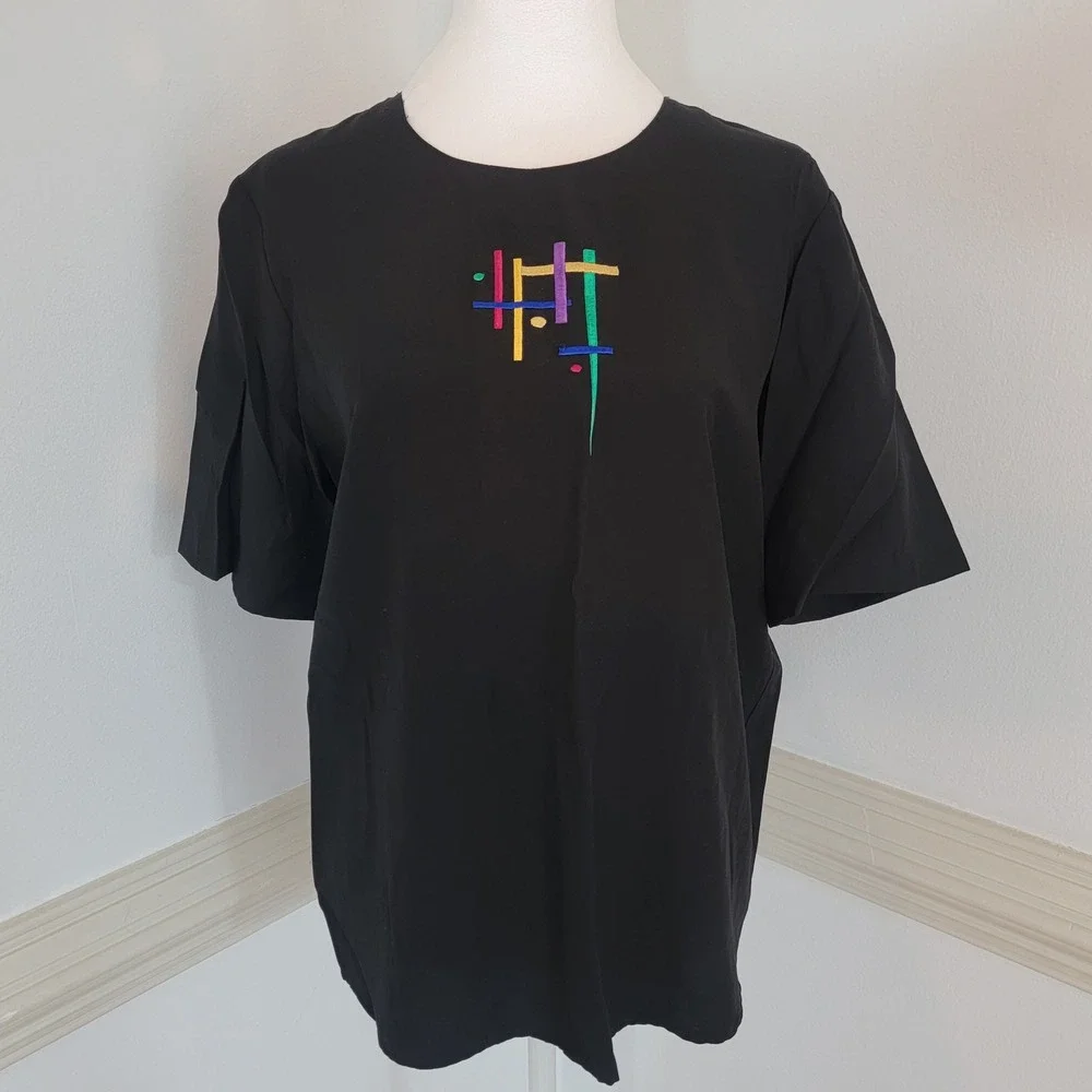 Vintage City Girl Nancy Bolen‎ Embroidered Top Abstract Artsy Blouse Womens 10 - Picture 2 of 10